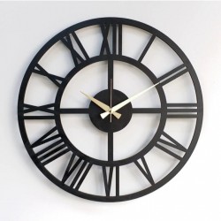 Siyah Ahşap Roma Rakamlı Sessiz Dekoratif Duvar Saati