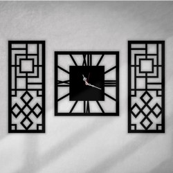 Dekoratif Ahşap Mdf 3 Parça Duvar Saati 170 X 100cm