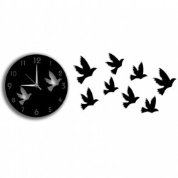 Kuş Tasarımlı Dekoratif 3mm Mdf Ahşap Duvar Saati 38*38