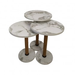 Ecowood Zigon Sehpa 3'lü Ahşap Beyaz Mermer