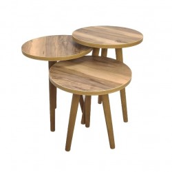 Ecowood Zigon Sehpa 3'lü Ahşap Ayaklı Ceviz