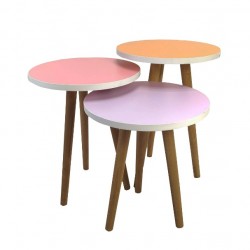 Ecowood Zigon Sehpa 3'lü Ahşap Ayaklı Renkli