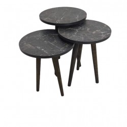 Ecowood Zigon Sehpa 3'lü Ahşap Ayaklı Siyah Mermer